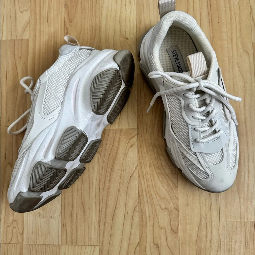 Steve Madden White Chunky Sneakers Modern Design - Possession E (EUC) - Picture 3 of 9
